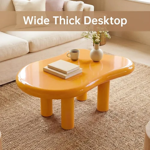 Vista 6 de Moderna mesa de centro Cloud con mesa espaciosa, mesa central irregular de 35.43 pulgadas de ancho con 4 patas sólidas, mesa de té decorativa