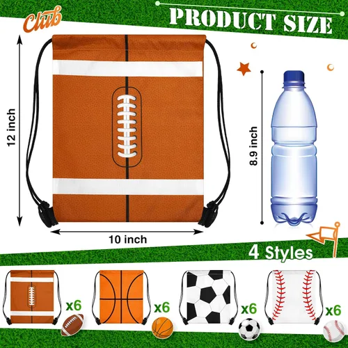 Vista 3 de Censen Juego de 24 bolsas con cordón a granel de 12 x 10 pulgadas, impermeables, paquete de playa para fútbol, béisbol, baloncesto, fútbol, fiesta