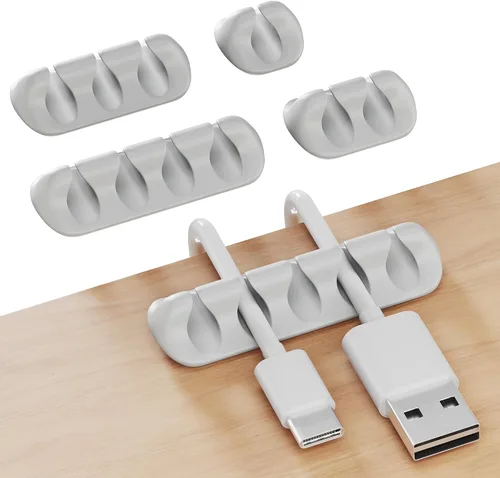 Vista 9 de GLUIT Organizador de cables para soporte de cables de escritorio para mesita de noche, organizador de cargador adhesivo de escritorio versátil clips
