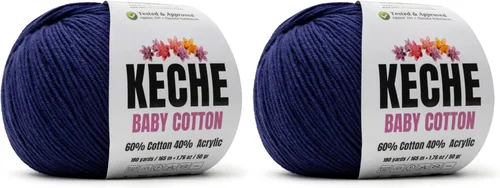 Vista 10 de Keche Hilo de Algodón, 60% Algodón 40% Hilo Acrílico, Hilo de Algodón Suave para Crochet y Tejer, Hilo Amigurumi 1 Madeja/Bola 1.76 Oz (50g) / 180