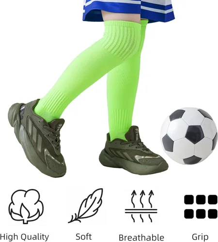 Vista 5 de Calcetines de fútbol para niños, calcetines de fútbol para niños pequeños, calcetines deportivos sólidos hasta la rodilla para niños y niñas de 5 a