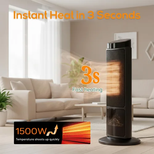 Vista 5 de Calentador de espacio de 23 pulgadas, calentadores portátiles de 1500 W para uso en interiores y exteriores, calentamiento rápido con oscilación