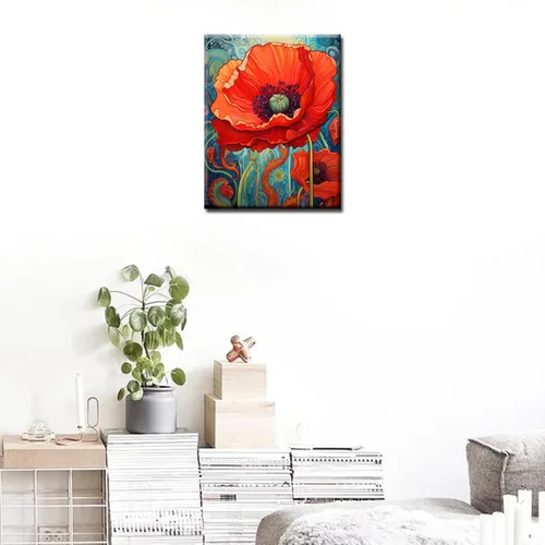 Vista 4 de Tucocoo Bumbers - Pintura de amapola roja para adultos, pintura abstracta de amapola por números, pintura acrílica, lienzo, graffiti, flores rojas