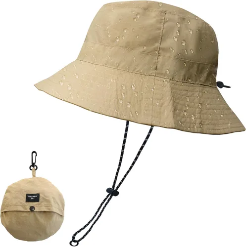Vista 34 de NPJY Packable Sun Bucket Hat for Women Outdoor Waterproof Rain Hat Beige liso (plegable)