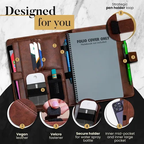 Vista 3 de Trailblaze Funda de cuero para cuaderno compatible con Rocketbook Cuaderno de lujo de cuero para hombres y mujeres Organizador de cartera