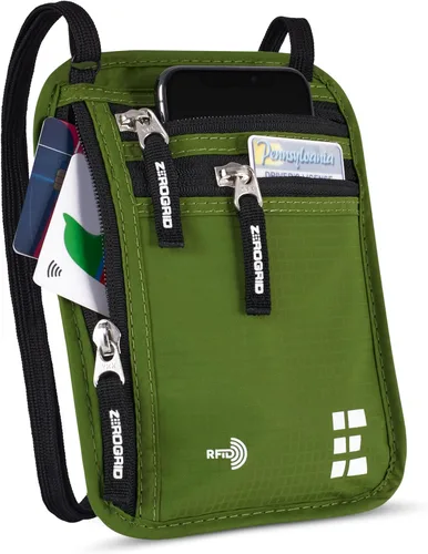 Vista 40 de Cartera para el cuello para viajes y pasaporte con bloqueo RFID, delgada y fácil de ocultar, bolsa de viaje de nailon para hombres y mujeres