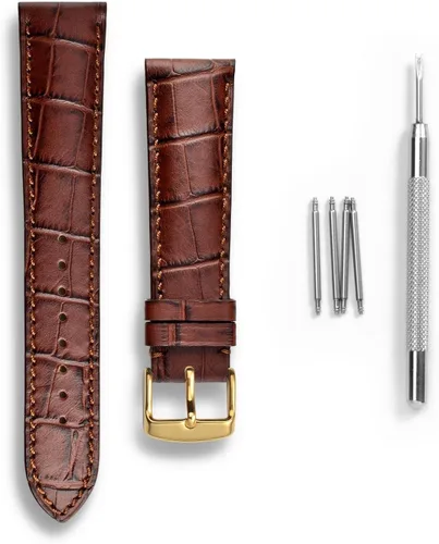 Vista 3 de WOCCI Watch Bands, Italian Leather, Embossed Alligator Grain, Choose Color & Width 14mm 18mm 19mm 20mm 21mm 22mm
