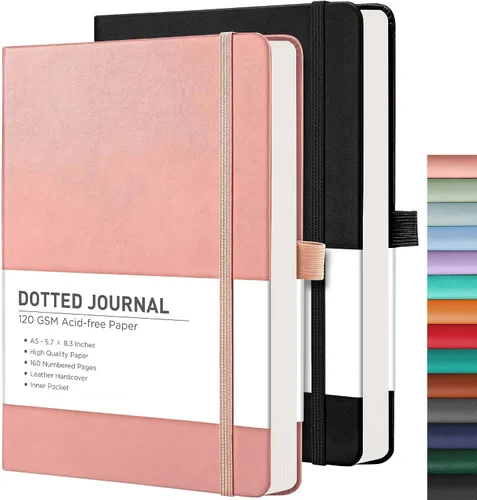 Vista 18 de RETTACY Lined Journal Notebook, 192 Numbered Pages per Pack, 5.7'' x 8.3'' 2-Pack, Leather Hardcover, 100 GSM Thick Paper, for Men & Women, Negro