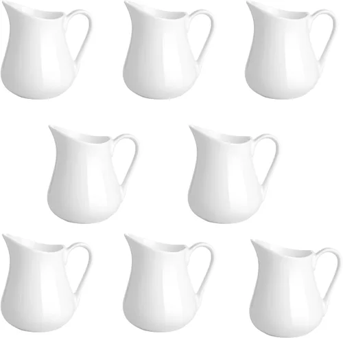 Vista 21 de Gurygo Jarra de Crema de 2 Oz (Juego/2) con Asa, Pequeña Jarra de Crema Clásica de Porcelana Fina Blanca, Pequeña Jarra de Leche para Café, Leche