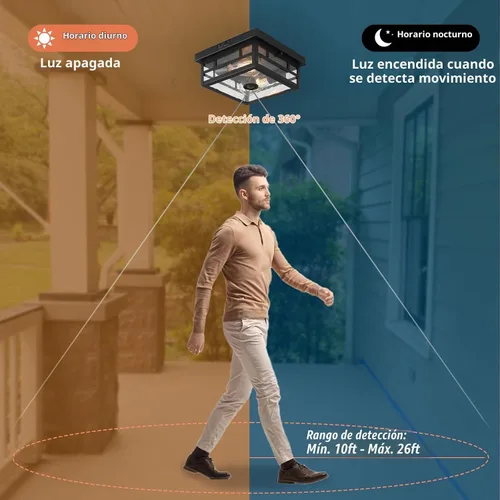 Vista 2 de CALOKES Lámpara de techo con sensor de movimiento de montaje empotrado para exteriores, diseño industrial atemporal con vidrio transparente sembrado