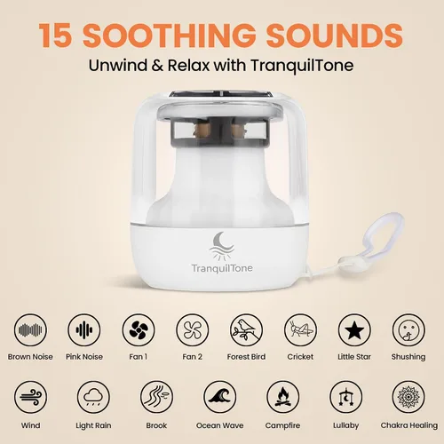 Vista 4 de Máquina de ruido blanco para bebés y adultos - Mini máquina de sonido portátil para dormir con 15 sonidos calmantes, luz nocturna, temporizador