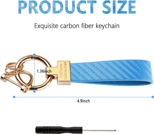 Vista 2 de Turcee Llavero de cuero de lujo con anillo D antipérdida, fibra de carbono brillante personalidad llavero de coche para mujereshombresmochilas