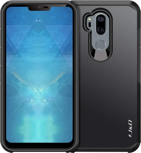 Vista 3 de J&D Funda protectora resistente de doble capa híbrida a prueba de golpes para LG G7 ThinQ, funda protectora resistente, color negro