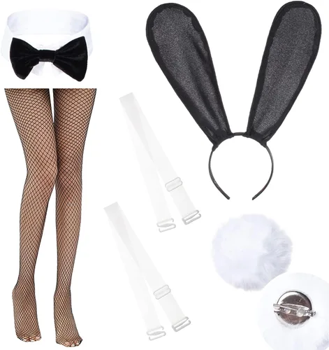 Vista 5 de Disfraz de conejita de anime para mujer, traje de una pieza, con cinta para la cabeza, conjunto de catsuit de cosplay de Halloween