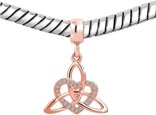 Vista 2 de KunBead Abalorios colgantes de nudo celta en tono oro rosa compatibles con pulseras Pandora, Cobre, vidrio
