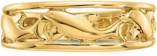Vista 5 de Anillo de triple banda de delfín de oro amarillo de 14 quilates sólido (0.11 pulgadas), Oro amarillo