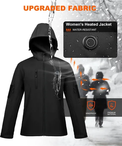 Vista 3 de Chaqueta térmica para mujer con batería, rompevientos impermeable, desmontable con capucha, chaqueta térmica eléctrica