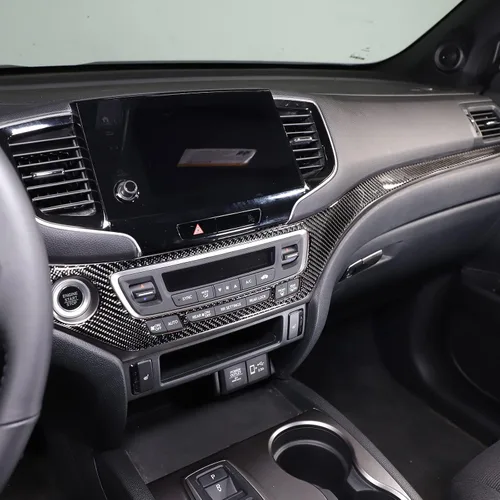 Vista 5 de Decoración de consola central de automóvil de fibra de carbono real suave 3D, marco de decoración, kit de decoración compatible con Honda Pilot 2015
