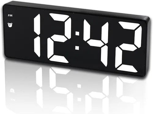 Vista 7 de Reloj Despertador Digital para Dormitorio, Relojes Electrónicos LED con Superficie de Espejo, Brillo Ajustable, Modo Snooze, Control de Voz