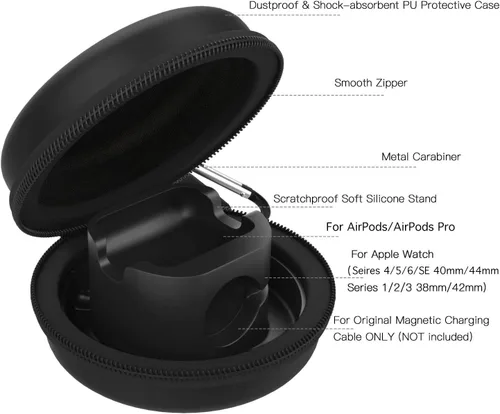 Vista 28 de MoKo Caja de almacenamiento compatible con Apple Watch Series 11/10/9/8/7/6/5/4/3/2/1/SE3/SE2/SE, funda protectora portátil de viaje para AirPods