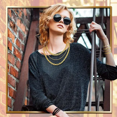 Vista 4 de Glenmal 7 Pcs Chain Necklace Bracelet Sets 90s Jewelry for Women Girls 80s 90s Hip Hop Layered Plated Dainty Chain Necklace Bracelet Set
