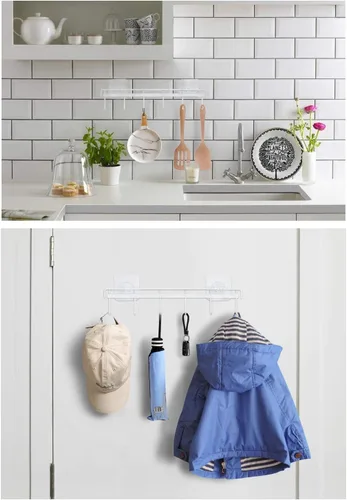 Vista 7 de YiZhi Paquete de 4 ganchos de pared adhesivos para riel de cocina (2 negros y 2 blancos)