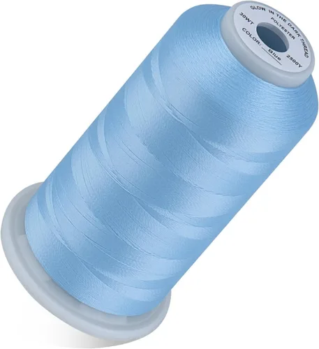 Vista 13 de Simthread Hilo que brilla en la oscuridad 30WT 2500 yardas blanco Emisión de luz azul para bordar y coser