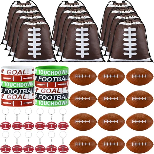 Vista 9 de Nuogo - Juego de 48 piezas de regalos de fútbol, regalos de fútbol, 12 piezas, bolsas de regalo, pulseras, mini bolas antiestrés, llavero