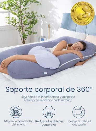 Vista 2 de QUEEN ROSE - Almohadas corporales refrescantes para embarazo, sedosas, en forma de U, tamaño de 55 pulgadas, para dormir, alivio del dolor de Azul
