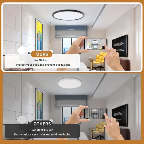 Vista 4 de Lámparas de techo de montaje empotrado de 3200 lm, color negro, 12 pulgadas, luces LED de techo regulables para dormitorio, CCT ajustable 3000K