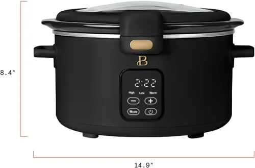 Vista 7 de Olla de cocción lenta programable de 4 cuartos con tapa con bisagras, pantalla táctil, múltiples ajustes de calor, ideal para comidas familiares