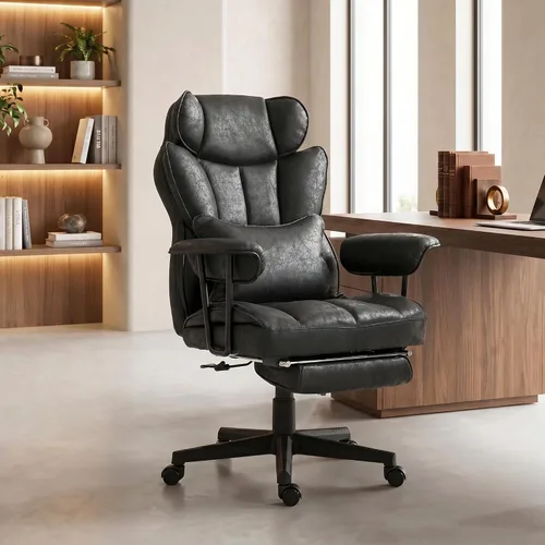 Vista 2 de HOMCOM Silla de oficina ejecutiva de masaje con 6 puntos de vibración, silla de oficina grande y alta con calefacción de 400 libras con reposapiés