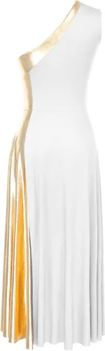 Vista 4 de Vestido de baile de alabanza lírico metálico de un hombro para mujer, sin mangas, ropa de baile litúrgica