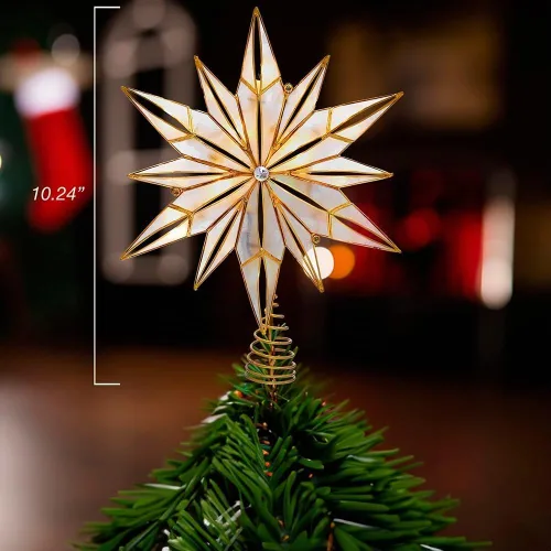Vista 3 de Kurt Adler 10 luces 12 puntos Capiz estrella y centro gema de árbol