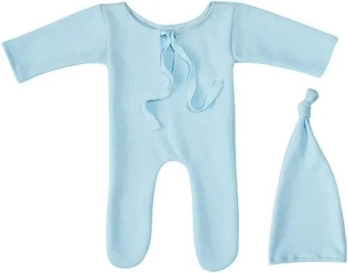Vista 5 de Traje de fotografía para recién nacido, traje de bebé niño y niña, sesión de fotos de ganchillo, ropa de ganchillo, sombrero, pantalones, accesorio