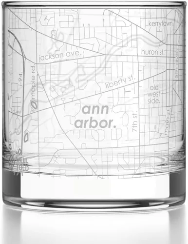 Vista 85 de Well Told Vaso de rocas grabado con mapa de Akron, Ohio, cristalería estilo antiguo (325ml, transparente) Vaso de bourbon grabado, regalos