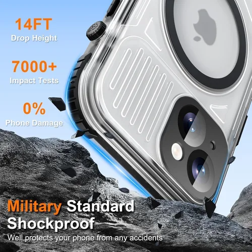 Vista 9 de WIFORT Funda impermeable para iPhone 15, [IP68 bajo el agua a prueba de polvo] [pantalla integrada] [15 pies a prueba de golpes militar], cubierta