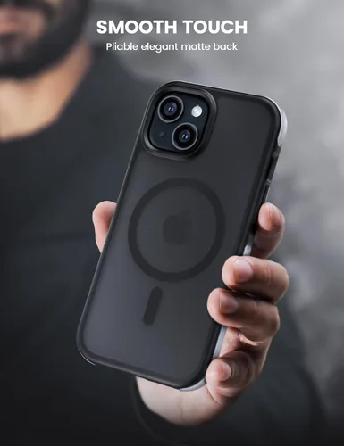 Vista 3 de Lamicall Funda magnética para iPhone 15 para MagSafe - [protección contra caídas de grado militar de 18 pies] Funda con parachoques de aire y bordes