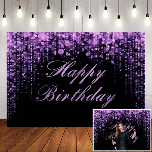 Vista 7 de Avezano Fondo de cumpleaños morado con lentejuelas Bokeh con purpurina, fondo de fotografía de feliz cumpleaños para niñas y mujeres, suministros