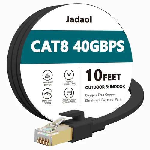 Vista 22 de Jadaol Cable Ethernet Cat8 1.5 pies 40Gbps 2000MHz Cable LAN S/FTP plano