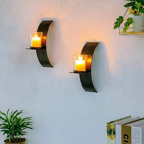 Vista 7 de Sziqiqi Apliques de Vela de Pared para Decoraciones, Apliques de Vela Metálicos Negros Montados en la Pared para Habitación, Pasillo, Entrada