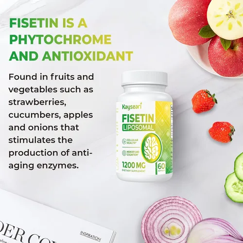 Vista 5 de Fisetin 1200mg Fisetin Liposomal Suplementos 98% Pure Fisetin Polifenoles Antioxidantes Inmunidad Salud Envejecimiento Apoyo cognitivo Sin OGM 60