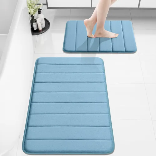 Vista 12 de Buganda Juego de 2 alfombras y tapetes de baño de espuma viscoelástica, lavables a máquina, suaves, antideslizantes, absorbentes, para baño, ducha