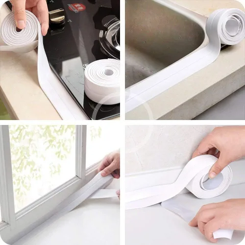 Vista 5 de Tira de calafateo de pared de bañera de polietileno autoadhesiva impermeable, sellador de calafateo decorativo para cocina, baño, ducha, inodoro