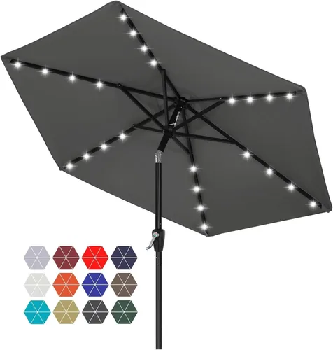 Vista 32 de ABCCANOPY Sombrillas solares duraderas para patio con 24 luces LED de 7.5 pies con 6 varillas resistentes (borgoña)