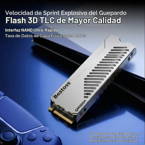 Vista 2 de Bestoss SSD PCIe Gen4 NVMe M.2 2280 de 1 TB con disipador de calor Plateado