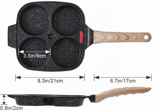 Vista 6 de Sartén para huevos, sartén antiadherente para huevos fritos de 4 tazas, sartén para panqueques de aleación de aluminio para el desayuno, sartén