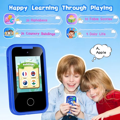Vista 6 de Teléfono para niños de regalo de cumpleaños, juguete para niñas y niños de 3, 4, 5, 6, 7, 8, 9, 10 años, teléfono inteligente para niños pequeños