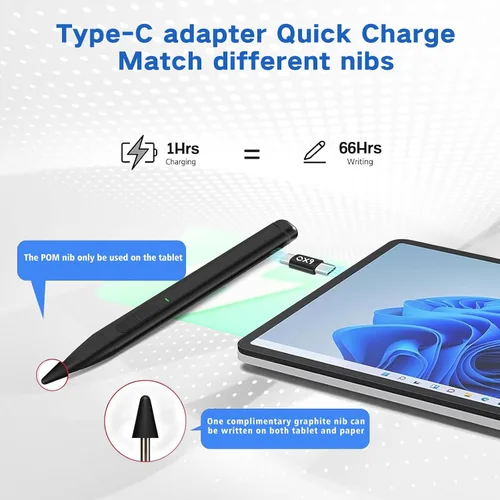 Vista 6 de Lápiz capacitivo para Microsoft Surface, JvKzaen Lápiz delgado para Surface con 4096 niveles de presión, batería de larga duración de 66H, carga