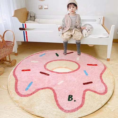 Vista 5 de Poowe Blue Fantasy - Alfombra circular esponjosa, lavable, alfombra para habitación de niños, antideslizante, para interiores, entrada, 31.5